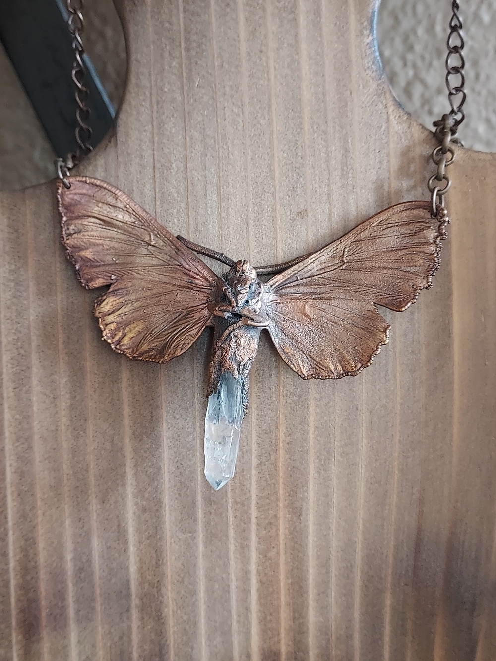 Handcrafted Copper Butterfly Crystal Pendant Necklace